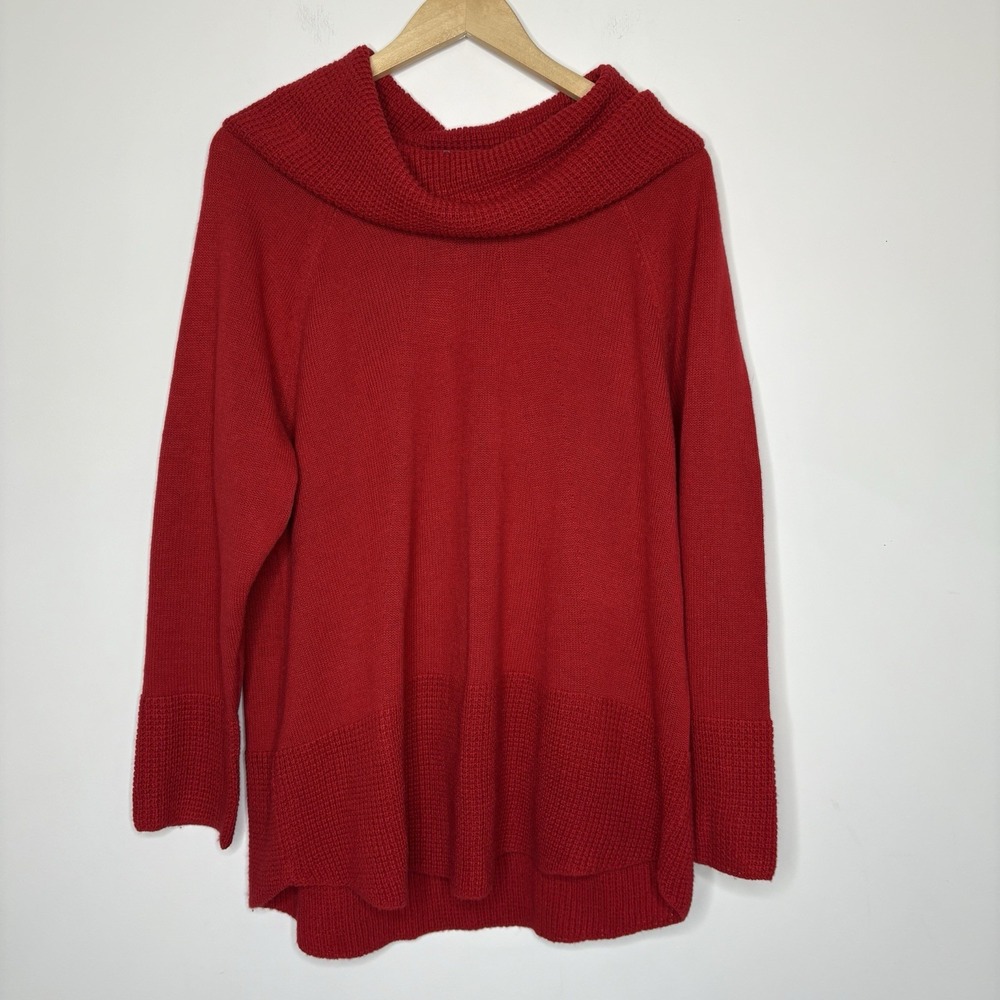 Calvin Klein Sweater Women's XL Cowl Neck Red Soft Acrylic Waffle Knit Chunky‎